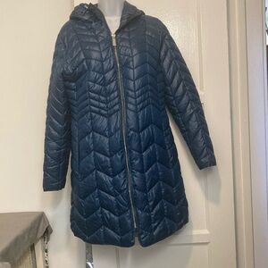 KENNETH COLE Womens Cute Blue Puffer Synthetic Down Coat Hooded Medium